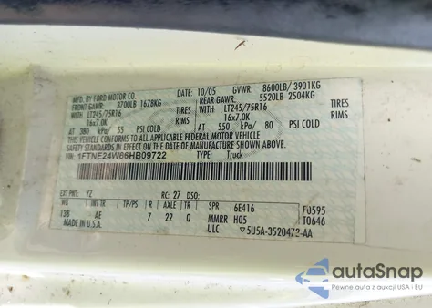 2006 Ford E-250 Commercial/Recreational from USA, damaged, VIN 1FTNE24W66HB09722